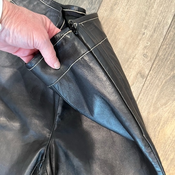 Escada Black Leather Lambskin Pants Size 40 (German) =US 8/10 Straight Leg - Picture 5 of 10
